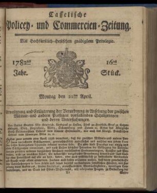 16tes Stueck, Montag den 22ten April. 1782