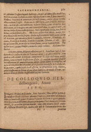 De Colloquio Heidelbergensi, Anno 1560.