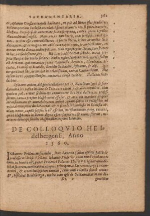 De Colloquio Heidelbergensi, Anno 1560.