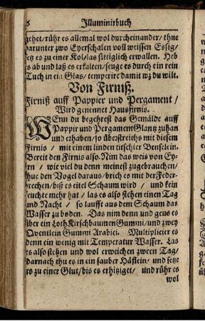 Von Firniß (Firniß auff Pappier und Pergament/ Wird genennet Hausfirnis - Essig)
