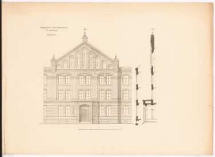Königliches Pädagogium und Waisenhaus, Züllichau: Aufriss Mittelrisalit, 2 Fassadenschnitte vertikal