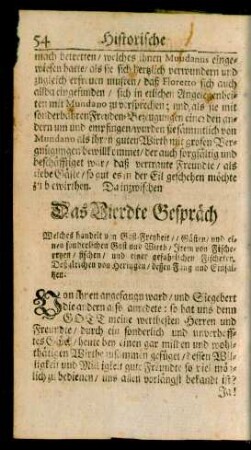 Das Vierdte Gespräch Welches handelt von Gast-Freyheit ... Item von Fischereyen