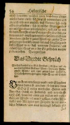 Das Vierdte Gespräch Welches handelt von Gast-Freyheit ... Item von Fischereyen