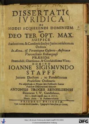 Dissertatio Iuridica De Modis Acquirendi Dominium