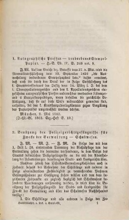 Handbibliothek des bayerischen Staatsbürgers oder Sammlung sämmtlicher Administrativ-Gesetze, sowie der geltenden bezüglichen Verordnungen u.s.w. : mit Zugrundelegung der Verfassung des Reiches vom Jahre 1818 und der später allerhöchst verabschiedeten Gesetze ... ; in fünf Bänden, [9]. Vierter Supplementband zur dritten Auflage des Hauptwerks