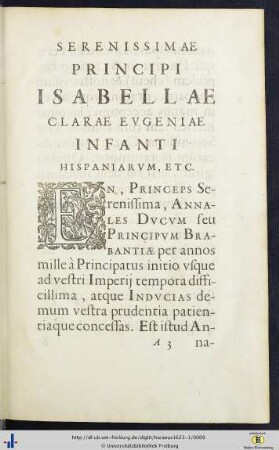 Serenissimae Principi Isabellae Clarae Eugeniae Infanti Hispaniarum, Etc.