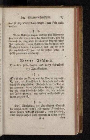 Vierter Abschnitt. Von den fieberhaften und nicht fieberhaften Krankheiten.