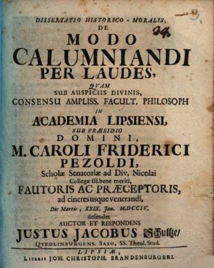 Dissertatio Historico-Moralis, De Modo Calumniandi Per Laudes
