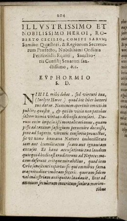 Illustrissimo Et Nobilissimo Heroi, Roberto Cecilio, Comiti Sarum [...]