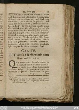 Cap. IV. De Tenata a Reformatis cum Graeca ecclesia unione.