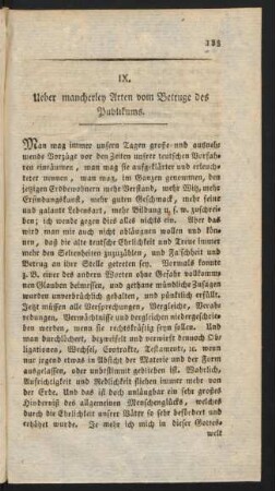 IX. Ueber mancherley Arten vom Betruge des Publikums.