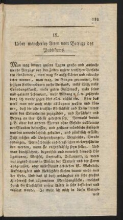 IX. Ueber mancherley Arten vom Betruge des Publikums.