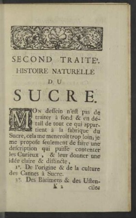 Second traite. Histoire naturelle du sucre.