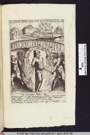 Martyrium des Hl.Polykarp im Vordergrund, des Hl.Victors hinten links, der Hl.Corona mittig, des Hl.Justinus hinten rechts.