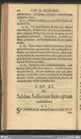 Cap. XI. De Salibus Salsis tam fixis, quam volatilibus