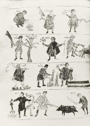 Landwirtschaftliche Tätigkeiten, Buchmalerei, um 820