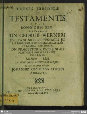 Theses Iuridicae De Testamentis , Quas ...