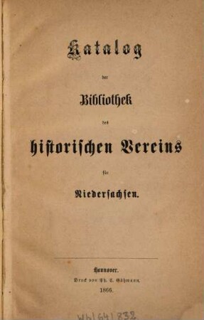 Katalog der Bibliothek des historischen Vereins für Niedersachten