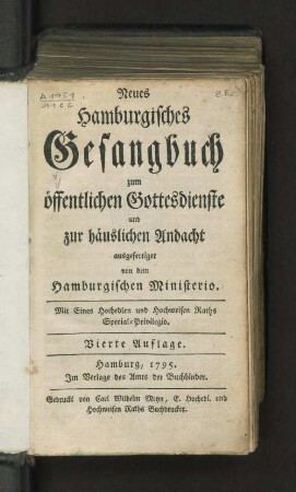 Neues Hamburgisches Gesangbuch : zum öffentlichen Gottesdienste und zur häuslichen Andacht