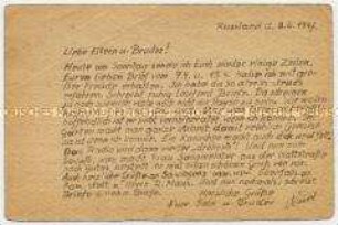 Vordruck-Postkarte aus einem sowjetischen Kriegsgefangenenlager an die Familie in Dortmund - Personenkonvolut