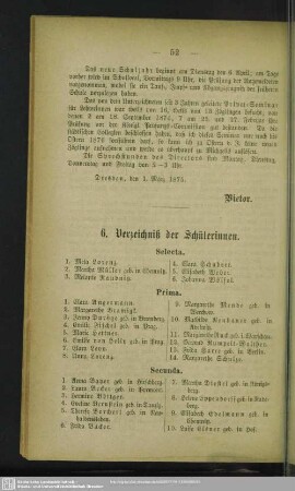 6. Verzeichniß der Schülerinnen