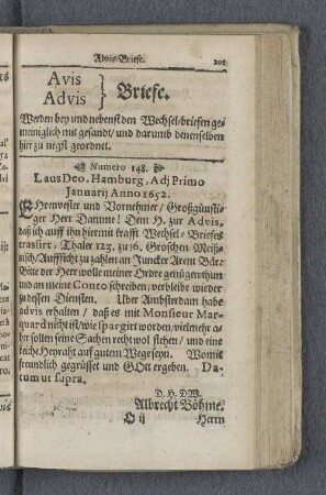 Avis, Advis Briefe.