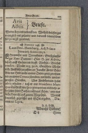Avis, Advis Briefe.