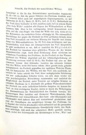 354-356 [Rezension] Schmidt, Hermann, Die Freiheit des menschlichen Willens und seine Motivation durch das Erkennen