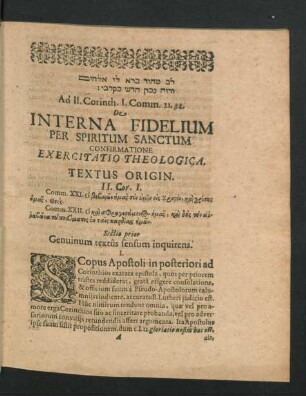De Interna Fidelium Per Spiritum Sanctum. ... Sectio prior. Genuinum textus sensum inquirens.