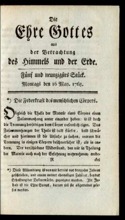Fünf und neunzigstes Stück. Montags den 16 May. 1768