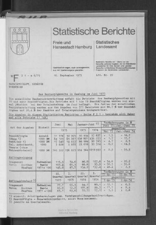 Das Bauhauptgewerbe in Hamburg im Juni 1975 : Lfd. Nr. 22