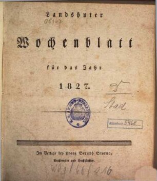 Landshuter Wochenblatt. 1827, 1827