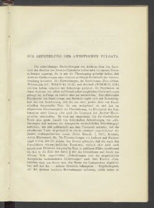 Zur Beurteilung Der Awestischen Vulgata