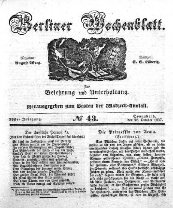 No. 43, Sonnabend, den 28. October 1837.