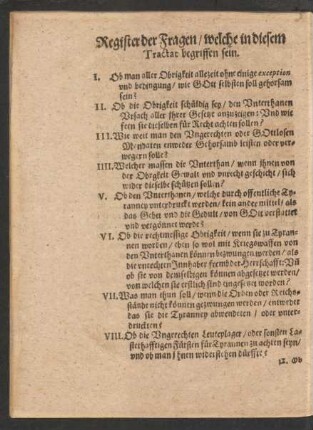 Register der Fragen/ welche in diesem Tractat begriffen sein.
