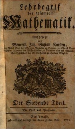 Lehrbegriff der gesamten Mathematik, 7. Die Optik und Perspectiv