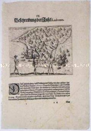 Beschreibung der Insel Ladrones (Marianen-Inseln) - Tafel 83 aus de Bry, Amerika II