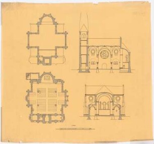 Unzugeordnete Sakralbauten: Grundrisse und Schnitte einer Kirche 1:200