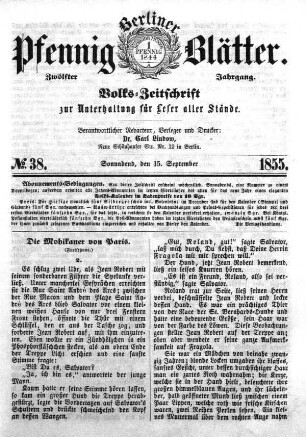No. 38, Sonnabend, den 15. September