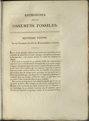Septième Partie. Sur les Ossemens fossiles de Mammifères Marins.