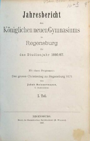 Jahresbericht : für das Schuljahr .... 1886/87