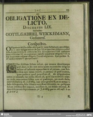 De Obligatione Ex Delicto, Discursus LIX. Defendens Gottl. Gabriel Weickhmann, Gedanens.