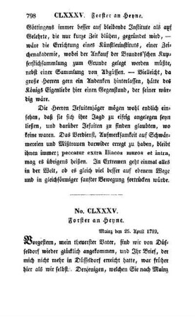 No. CLXXXV. Forster an Heyne