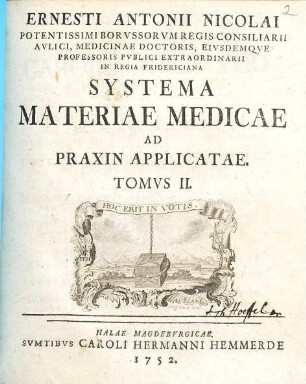 Ernesti Antonii Nicolai Systema Materiae Medica Ad Praxin Applicatae, 2