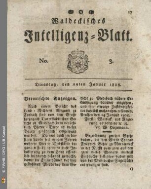 No. 3. Dienstag, den 19ten Januar 1808