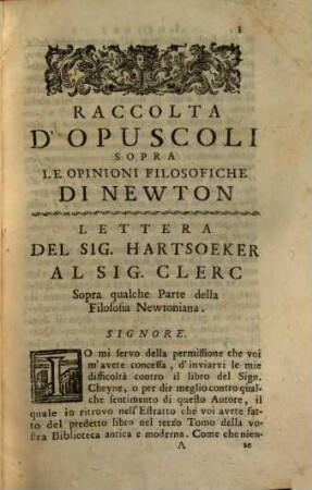 Raccolta di opuscoli sopra le opinioni filosofiche di Newton