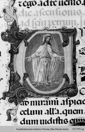Missale Romanum : Buchseite mit historisierter Initiale V: Auferstandener Christus