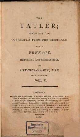 The tatler. 5 = 1709/11 (1808) , Nr. 210 - 271