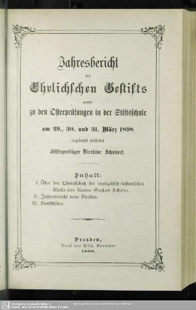 1898: Jahresbericht des Ehrlichschen Gestifts : auf das Schuljahr ...