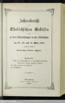 1898: Jahresbericht des Ehrlichschen Gestifts : auf das Schuljahr ...